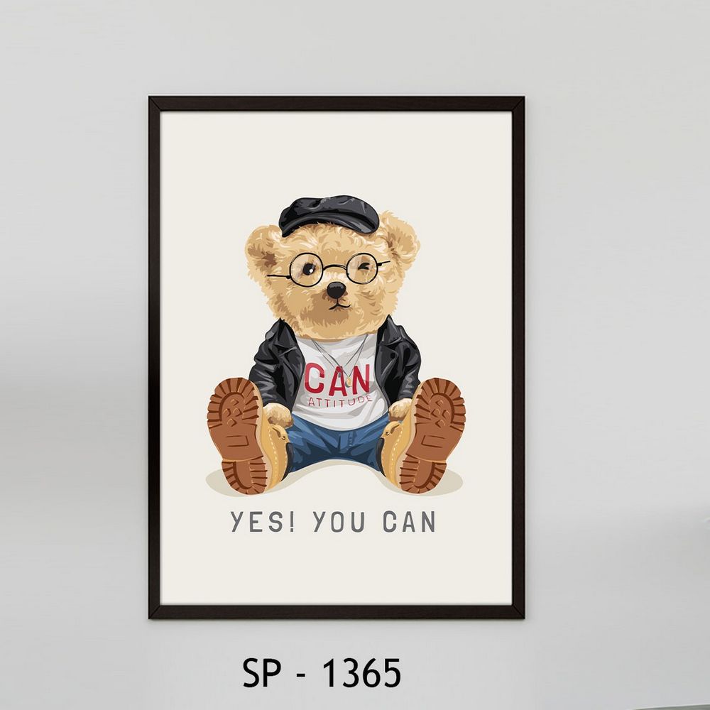 תמונת קנבס דובי מצויר היפסטר "yes you can" חדרי ילדים ונוער